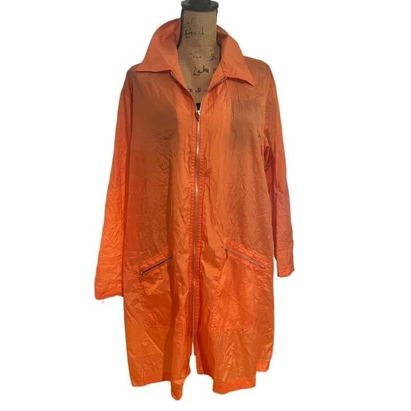 Vtg 90s Diane Von Furstenberg Tangerine Orange Front Zip Nylon Rain Coat size 1X - Picture 1 of 12